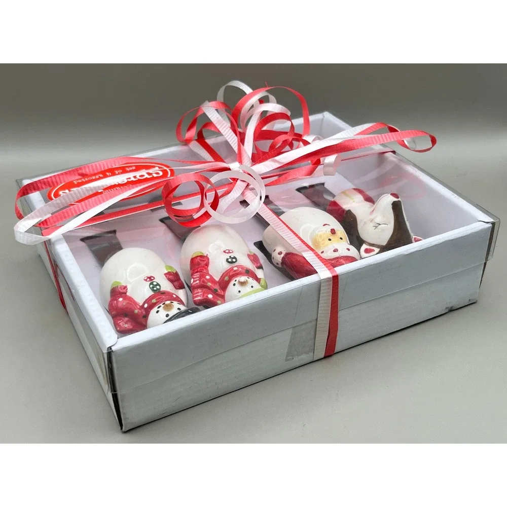 Merry & Bright Christmas Ceramic Spreaders Set of 4 Santa Reindeer Snowman As Is